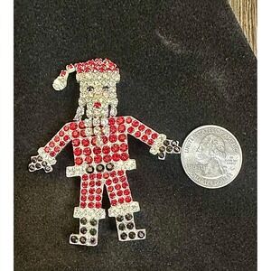 Vintage Articulated Santa Brooch • Rhinestone Holiday Pin